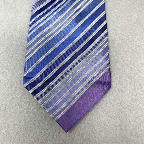 Kenneth Cole Tie Necktie Neckwear 58”L x 3.25”W Blue, Purple And White Striped - Picture 2 of 6